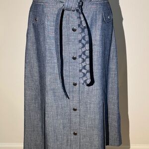 Coach Chambray Tie Waist Midi Skirt. Size 4